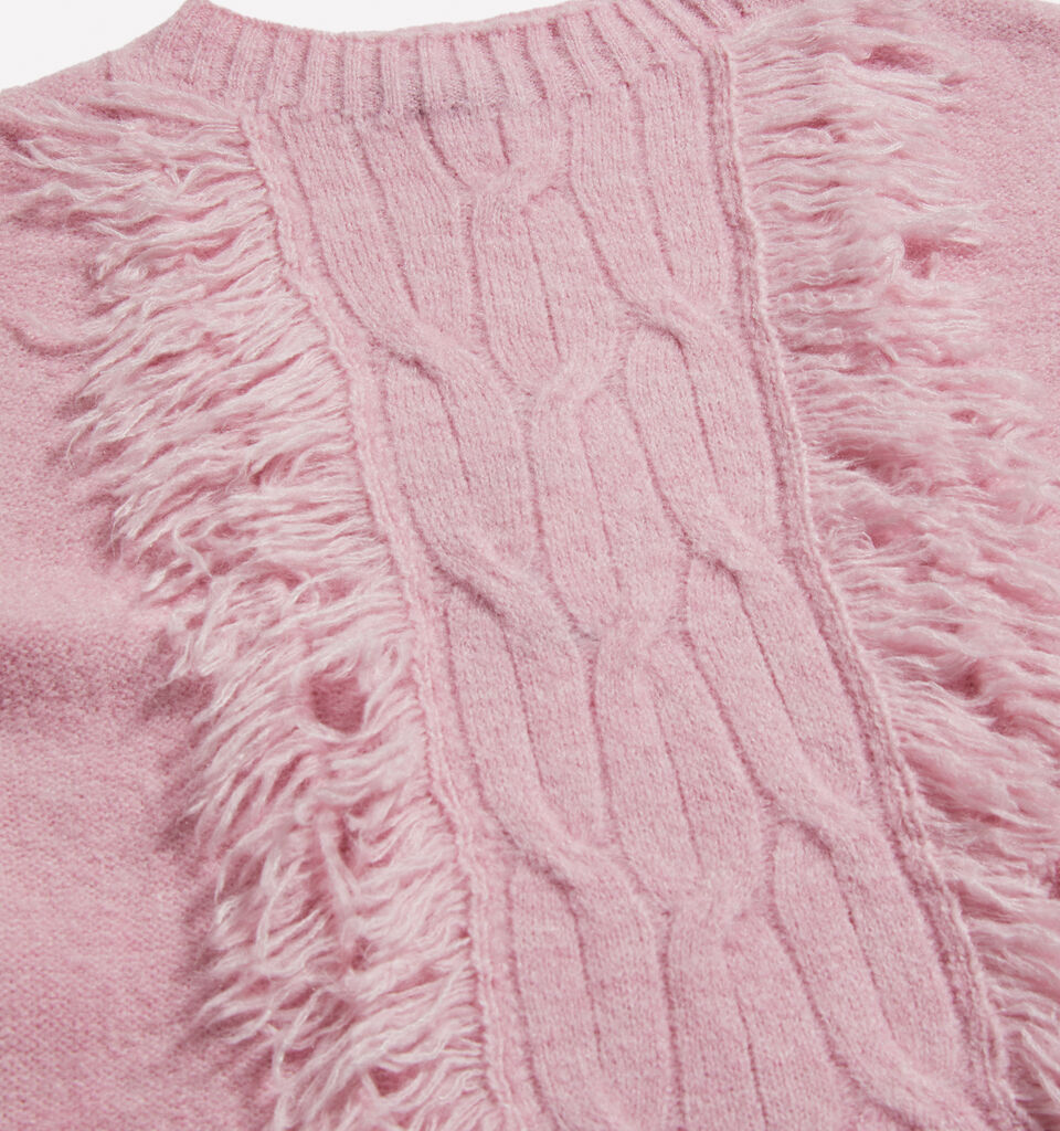 Pink sweater with cable knit and fringes - girls' knitwear - Pink | Sisley Young image number 2